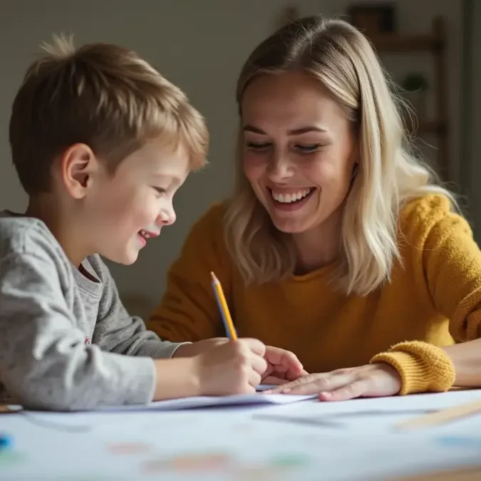 Madre ayudando a su hijo